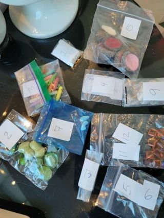 JEWELRY MAKING SUPPLIES, BEADS, CAPS, SHELLS, PEARLS, GLASS, ETC.- 13 TYPES!- winner picks 3 baggies