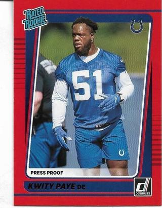 2021 DONRUSS KWITY PAYE RED PRESS PROOF ROOKIE CARD