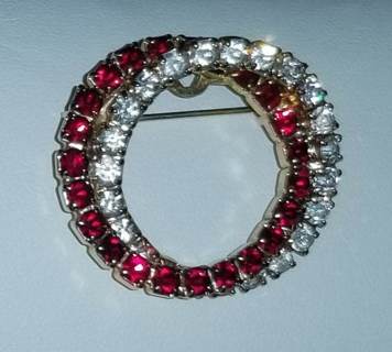 PIN DOUBLE HOOP CRYSTALS PIN 1950's - FREE SHPG :D