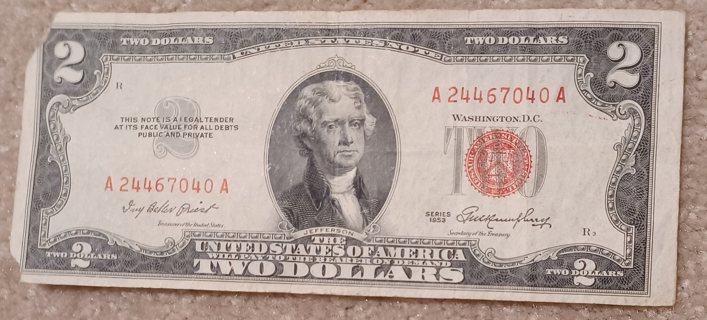 $2 Dollar Bill - 1953 Red Seal
