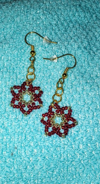 Handmade beaded red and gold earrings