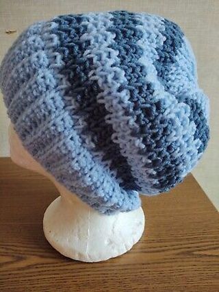 Hand Crocheted Blue Striped Hat