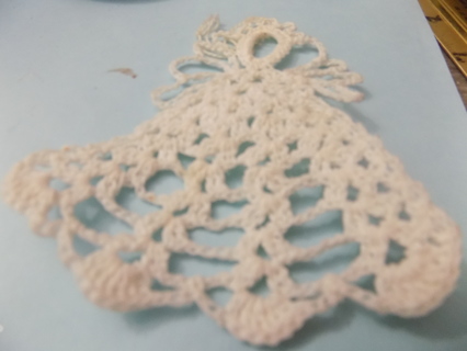 Hand crocheted starched stiff flat angel ornament 4 inch