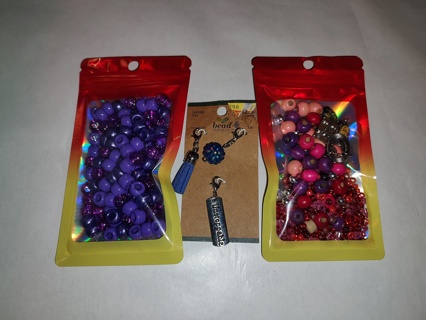 Set of 3 Packs of Beads / Purple Pony Beads / Charms / Wooden Beads