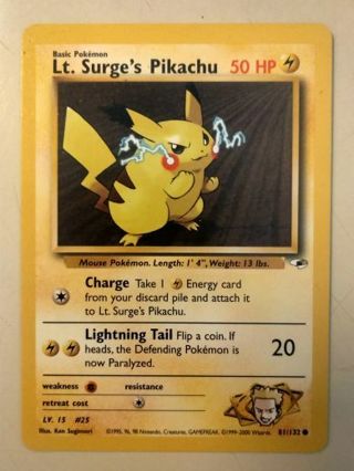 Lt surge's Pikachu 81/132 pokemon