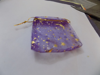 Purple organdy drawstring jewelry bag with gold moon & stars # 1