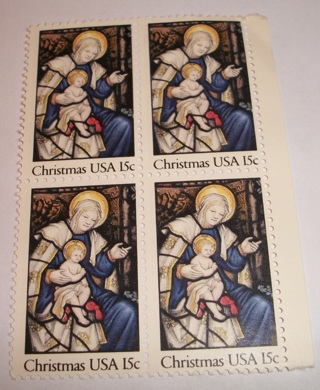 Scott #1842, Christmas, Pane of 4 Useable 15¢ US Postage Stamps Has Original Gum.