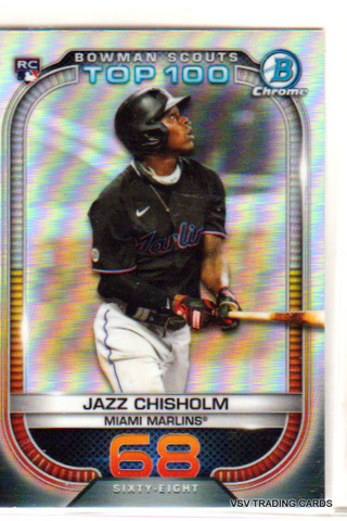 Jazz Chisholm, 2021 Bowman Chrome Top 100 ROOKIE Card #68, Miami Marlins, (EL4)