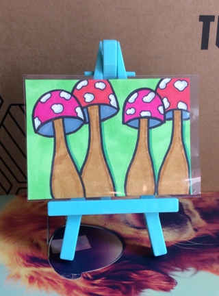 4 Tall Mushrooms original drawing aceo Limited Sale