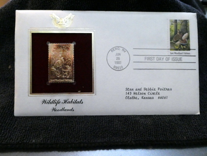  Scotts #1924 1981 18c "Save Woodland Habitats,Ruffed Grouse" US Golden Replica First Day Cover. 