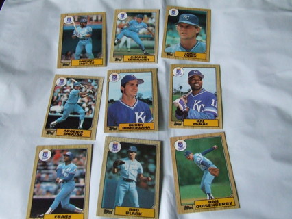 1987 Kansas City Royals Topps Team Card Lot of 9