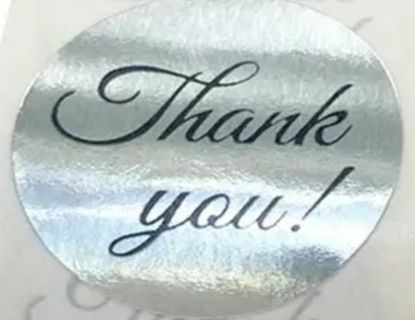 ➡️⭕(3) Metallic/MIRROR SILVER 'Thank you' Shipping Stickers