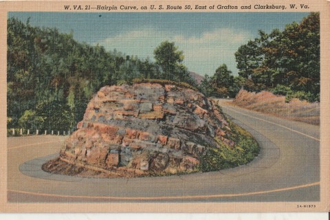 Vintage Unused Postcard: (g) Linen: Hairpin Curve, Grafton/Clarksburg, WV