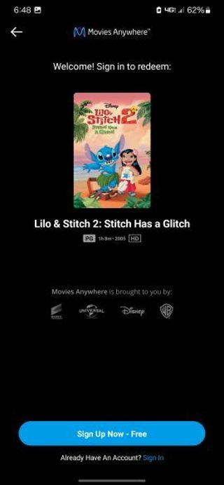 Lilo & Stitch 2 Digital HD movie code MA/VUDU/iTunes