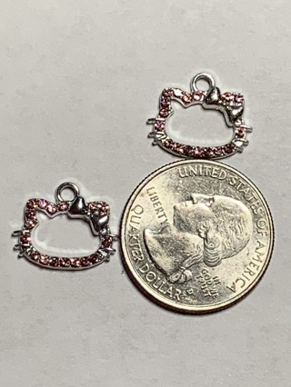 CAT HEAD CHARMS~#5~SILVER/PINK~2 CHARMS~FREE SHIPPING!