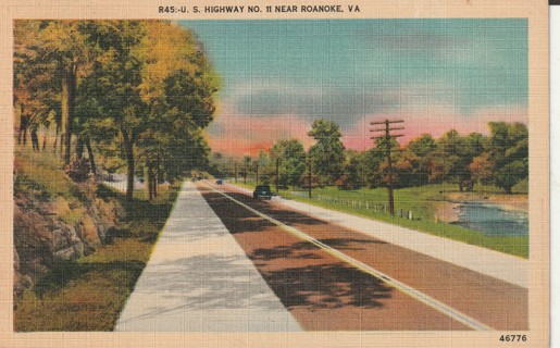 Vintage Used Postcard: gin z: 1948 US Highway #11, near Roanoke, VA