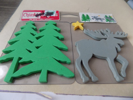 NIP Moose, Star and 2 trees stamp a scene rubber stamp