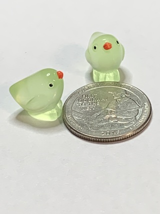 CHICKENS~#1~GREEN~MINIS~SET OF 2 CHICKENS~GLOW IN THE DARK~FREE SHIPPING!