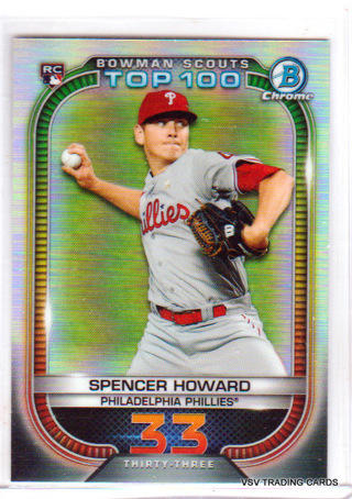 Spencer Howard,  2021 Bowman Chrome  Top 100 ROOKIE Card #33,  Philadelphia Phillies,   (EL4)