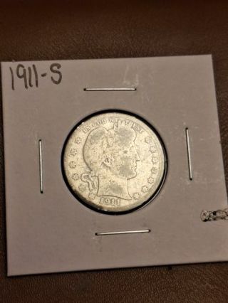 1911 S Barber QUARTER DOLLAR VG 90% Silver