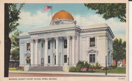 Vintage Used Postcard: (j): 1938 Washoe County Court House, Reno, NV