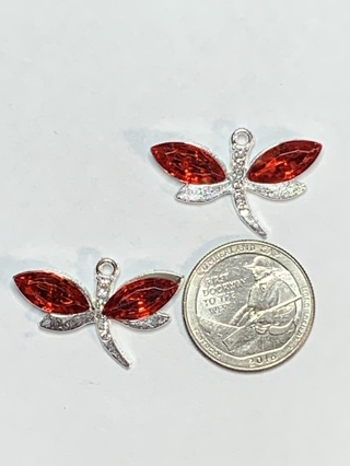 DRAGONFLY CHARMS~#1~RED~SET OF 2 CHARMS~FREE SHIPPING!