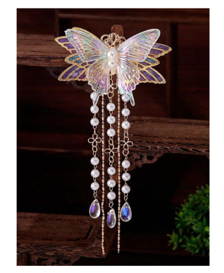 1pc Headwear For Wedding Party Iridescent Butterfly Hair Clip With Tassel