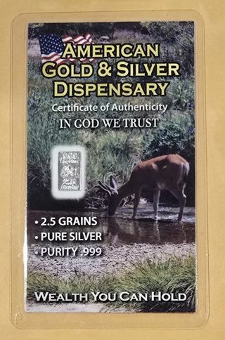 One .999 Fine Silver AG 2.5 Grains Bar Laminated Card. Wealth You Can Hold