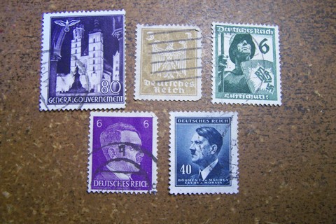 Lot of 5 Stamps from the Third Reich, Nazi Germany, Hitler Head, Swastika, German Eagle,1930s-1940s