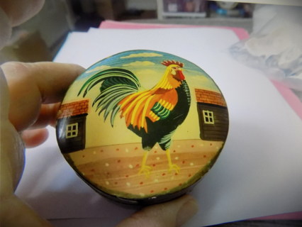 Vintage shaker style hand painted oval wood trinketbox rooster motif