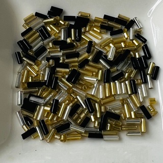 200 Black Gold & Silver Glass Tube Beads 