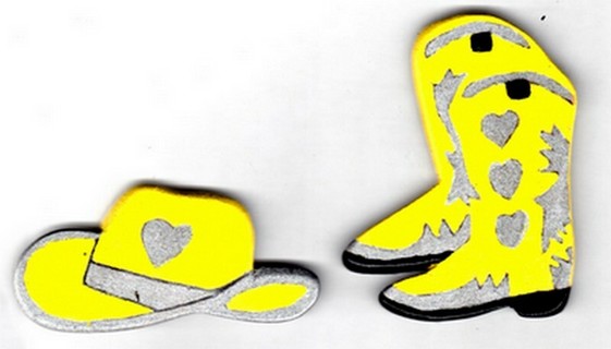 YELLOW WITH HEARTS WESTERN HAT AND BOOTS MAGNETS (PLEASE READ DESCRIPTION