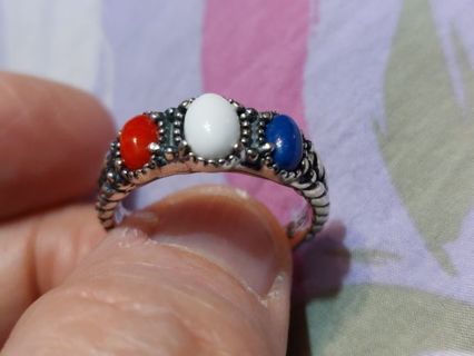 Carolyn Pollack coral, lapis, agate sterling ring size 10