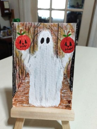 ACEO Original, Watercolor Painting 2-1/2"X 3/1/2" Boo by Artist Marykay Bond