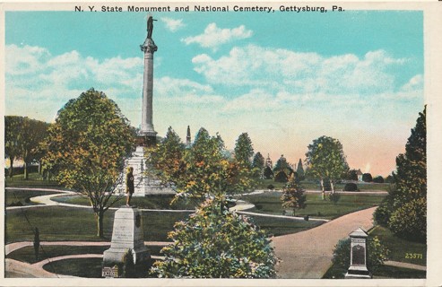 Vintage Unused Postcard: gin: Pre Linen: NY State Monument, Gettysburg, PA