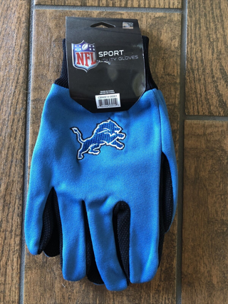 New DETROIT LIONS Logo Football NFL SPORT UTILITY GLOVES Blue with Black Palm Adult