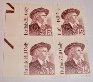 Scott # 2177, Buffalo Bill Cody, Pane of 4 Useable 15¢ US Postage Stamps