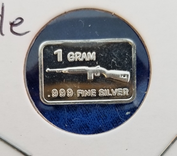 .999 pure fine Silver gram collectable bar ~ Rifle ~