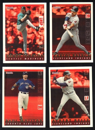 1995 Topps Bazooka 4 different Red Hot Parallel Cards - Johnson Molitor Baerga Belle