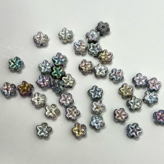 Silver Flower Colored Center 10mm Beads