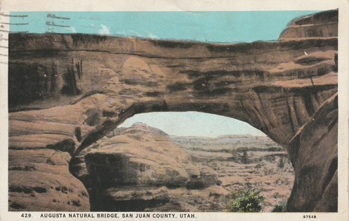 Vintage Used Postcard: q: 1934 Augusta Natural Bridge, San Juan County, UT