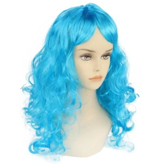 NEW BLUE COSTUME WIG ANIME MANGA COSPLAY ROLE PLAY DRESS UP WAVY CURLY HAIR