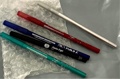 New: Five "DAVIS”, 5” Eye and/or Lip Liner Pencils. Smooth, Waterproof. Blk, Blu, Grn, Red & Slvr