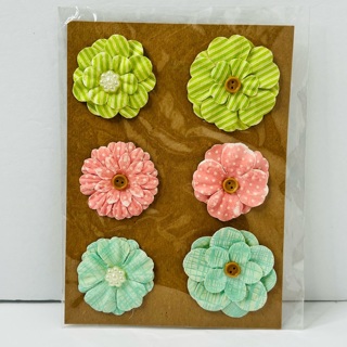 NEW Pack of Paper Flowers with Button Centers 