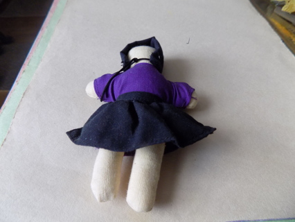 4 inch fabric Amish doll handmade faceless dressed in purple & black