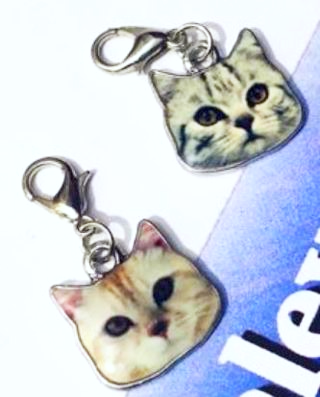 (2) NEW Cat Head Dangle Charms Accessories Kitty Kat Meow Lobster Claps Tiny Chain FREE SHIPPING