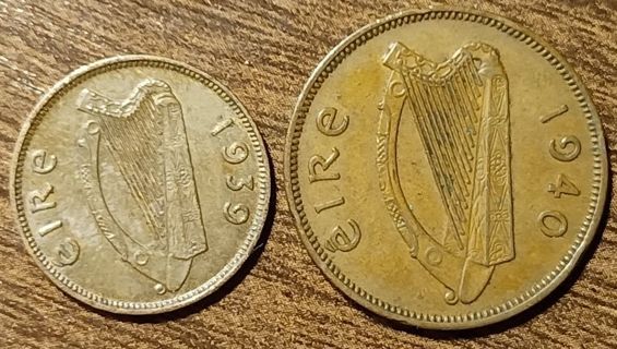 1939 & 1940 Ireland Old Coins Full bold dates!