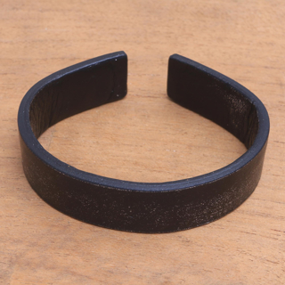 Distressed leather black adjustable cuff bracelet