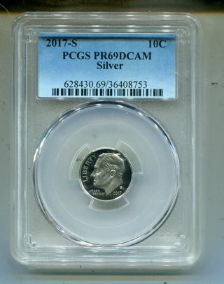 2017 S Roosevelt Dime-Silver--PCGS PF 69 DCAM