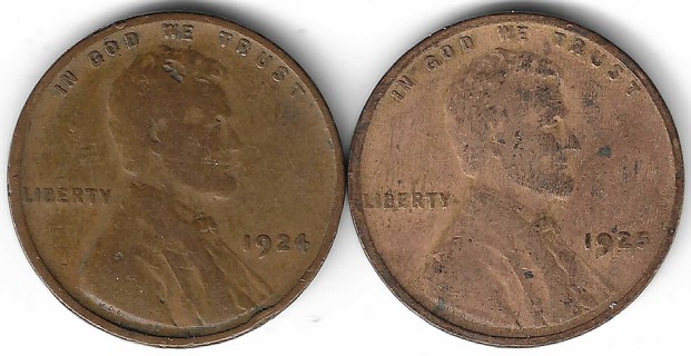 1924 and 1925 Lincoln Wheat Pennies